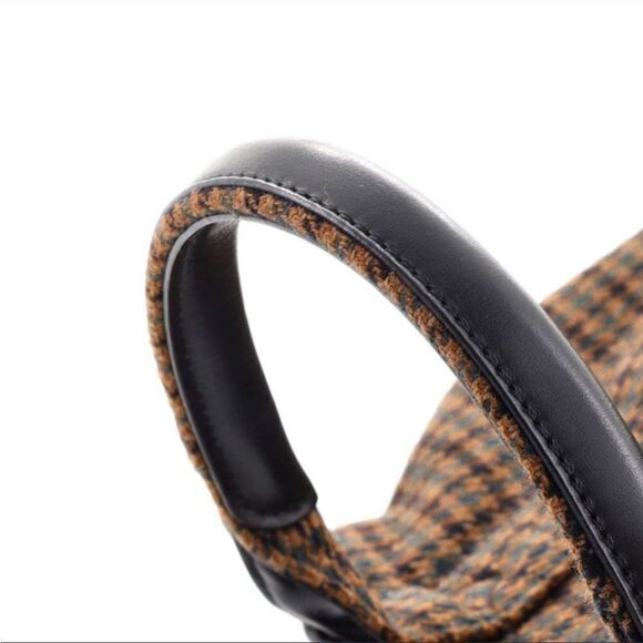 BALENCIAGA Brown Tweed Plaid Handbag Purse Brown Navy Cabas Satchel - Picture 6 of 9